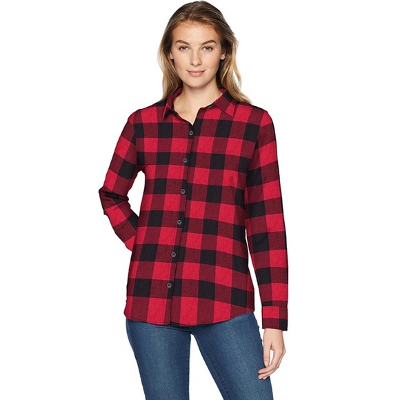 Women’s Red and Black Flannel Slim Fit Button Down - Picture 3 of 5